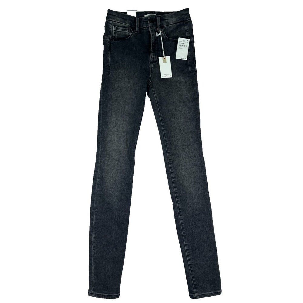 Good American Mid Rise Skinny Fit Jeans Womens 2/26 Charcoal Black Stretch New